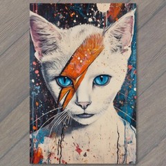 STICKER Colorful Cat Portrait Vibrant Splatter Paint Abstract Style Blue