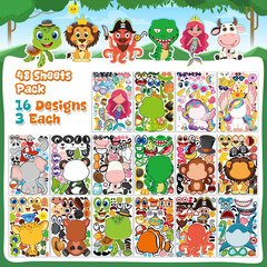 Stickers for Kids – 48 Sheets 8.6″ X 5.8″ Party Favors Animal Make a Face Sticke