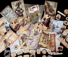 Vintage Explorer Junk Journal Kit Travel Ephemera Handmade Folio 93 Pieces