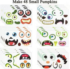 48 Pack Mini Halloween Pumpkin Face Stickers for Crafts and Parties