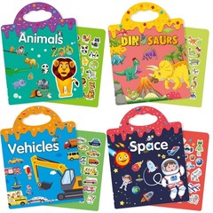 Reusable Sticker Books Set for Toddlers 1-4, Activity Pads with Toy Stickers, Gi