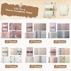 192 Pcs Textured Scrapbook Paper with Lace Stickers, 6 Vintage Scrapbook Supplie