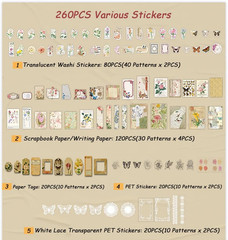 260 Pieces Vintage Scrapbook Supplies Pack, Decorative Nature Retro Paper Sticke