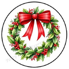 CHRISTMAS WREATH WITH BOW HOLLY ENVELOPE SEALS LABELS STICKERS PARTY FAVORS
