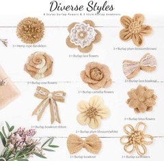 33PCS Handmade Burlap Hessian Flowers Set for Xmas Party Wedding Home DIY Crafts