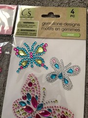Breast Cancer Awareness Ribbon & Butterflies Stickers Bling Gemstone Design LOT