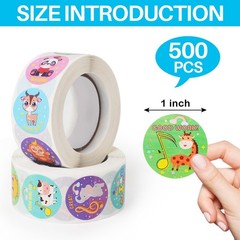 1000PCS Animal & Music Notes Reward Stickers for Kids Classroom, 2 Rolls