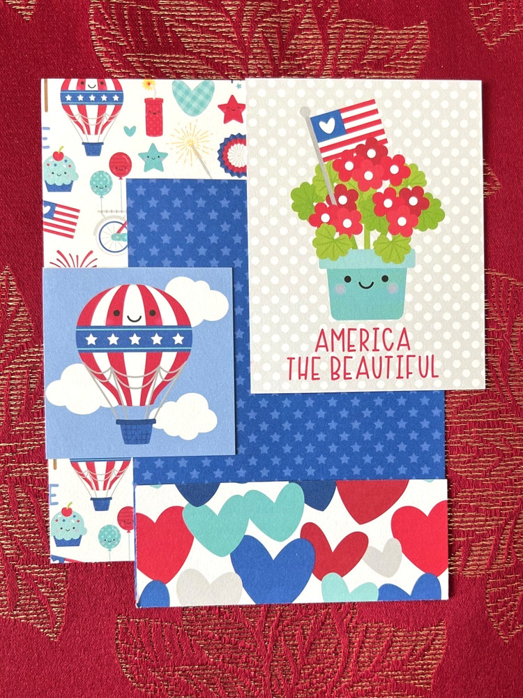 #K105- JULY 4TH PATRIOTIC Scrapbook CARD KIT 5pcs Double-sided cardstock A2 A6
