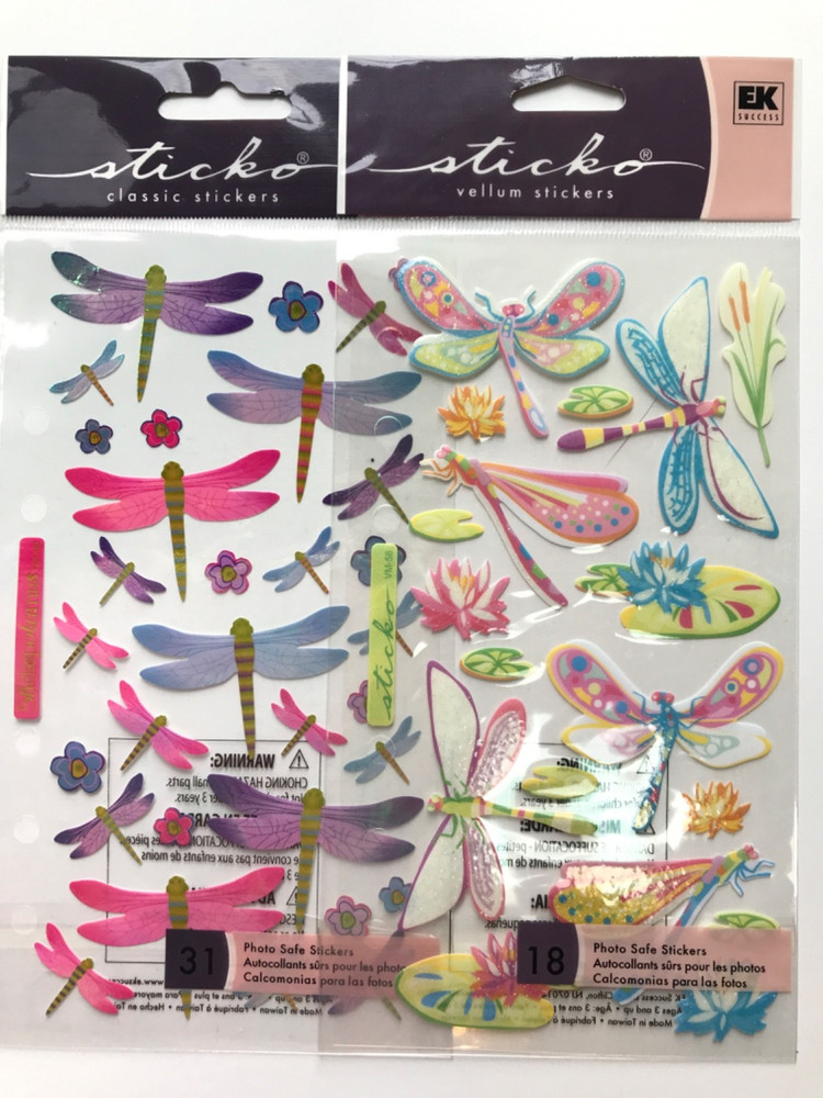 EK Success Sticko Dragonflies Scrapbook Stickers Lot Pearly Pond Garden
