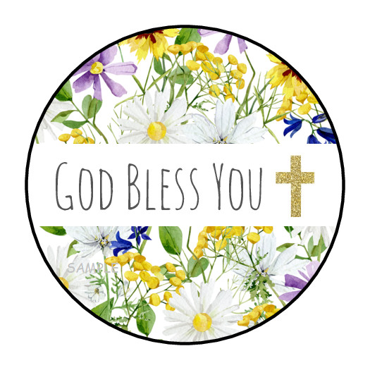 30 GOD BLESS YOU STICKERS ENVELOPE SEALS LABELS 1.5″ ROUND FLORAL FLOWERS CROSS
