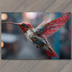 STICKER Pink Mech Hummingbird Cyberpunk Flying Bot Wings Industrial City Glow