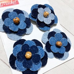 Make Market Denim Fabric Flower Embellishments 4 pc Sew On Craft Scrapbook