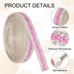 3 Yard Rhinestone Ribbon, 3mm x 3mm Crystal Rhinestone Strips, Pink