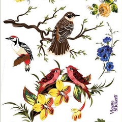 Violette Stickers – Birds – 1 Oriental Bird & Flower Sticker Sheet – Scrapbooks
