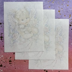 Vintage 80s 90s Pastel Heavenly Angel Kitten Santiago Stationery Paper Sheets