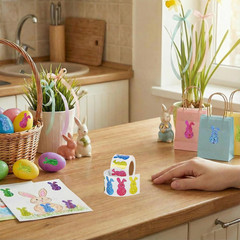 2 Rolls 1000 Pcs Holographic Easter Bunny Sticker Seals 1.5 X 0.8 In