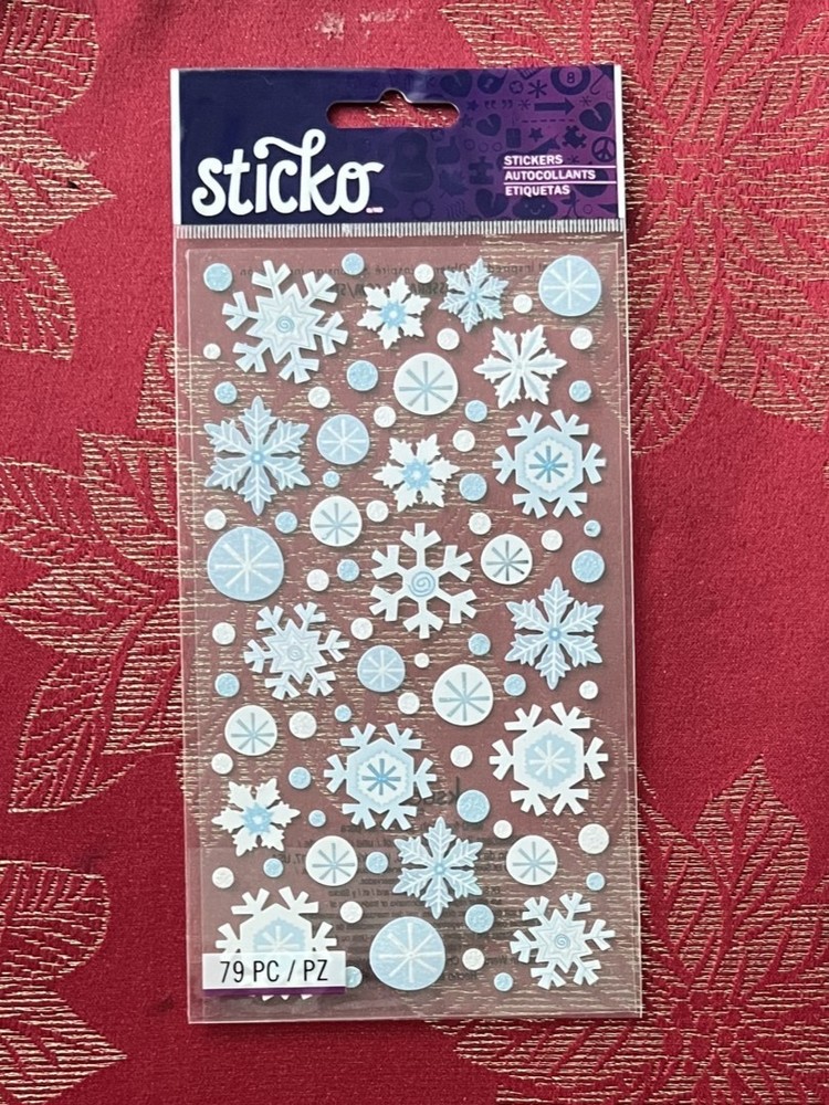 BEAUTIFUL SNOWFLAKES BLUE & WHITE STICKO STICKERS -FREE SHIPPING