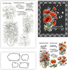 Spring Summer Blooming Flowers Floral in Vase Clear Stamps and Cutting Dies Set