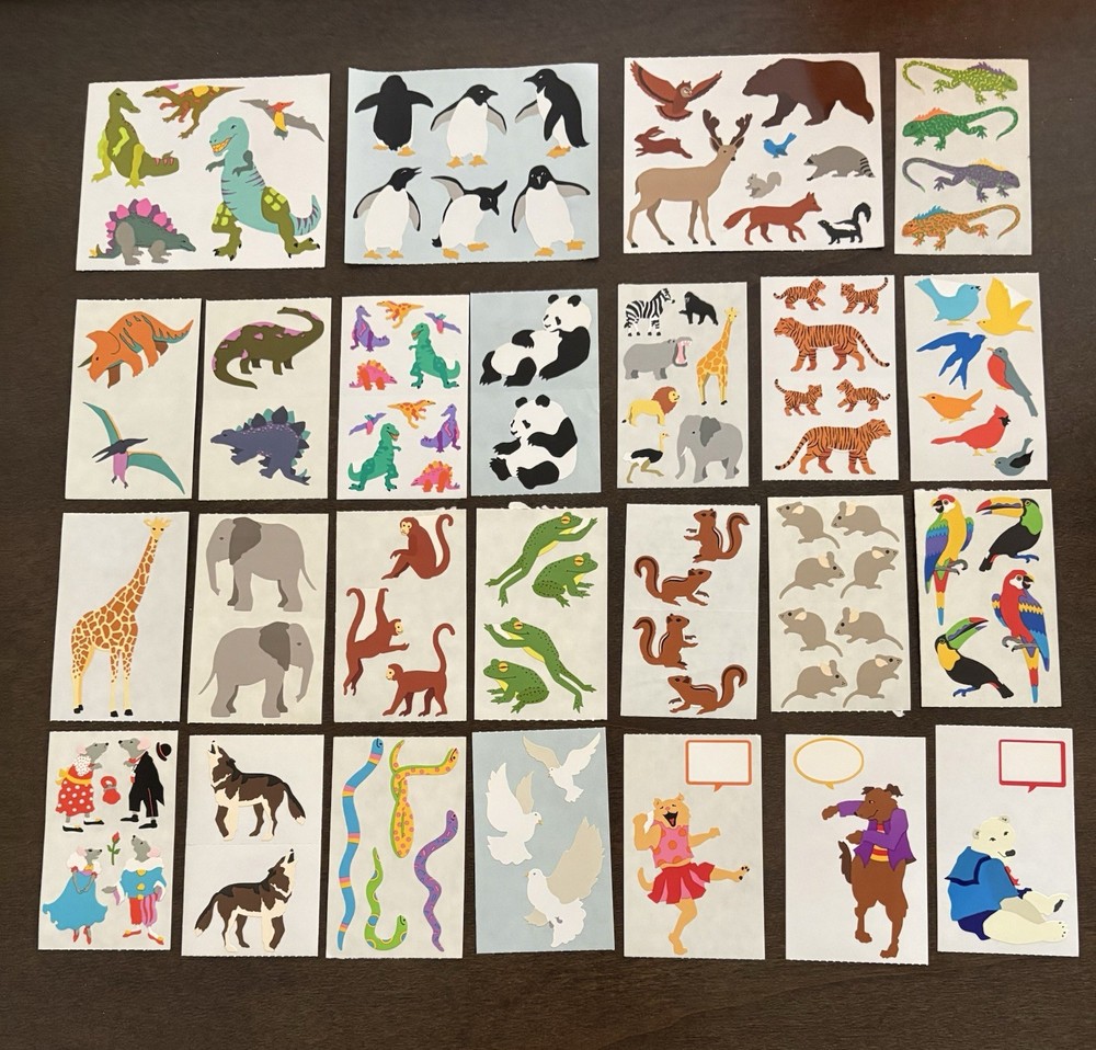 Vintage Mrs. Grossman’s Stickers Lot “Animals &Dinos” 25 sheets