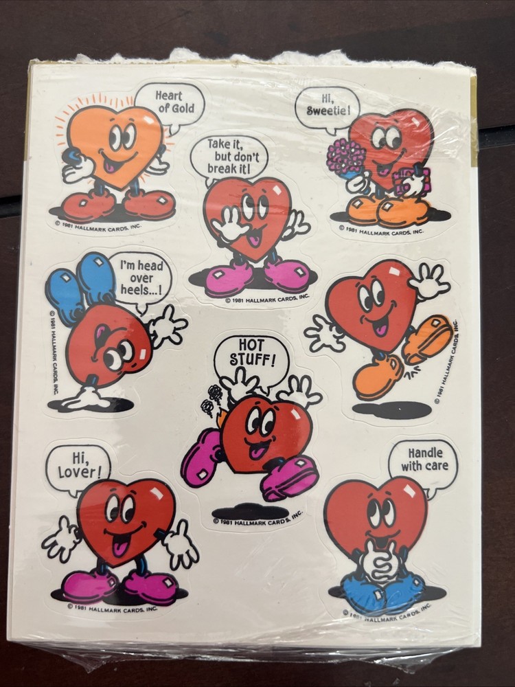 Hallmark vintage 1981 Stickers Valentines Day Hearts W Faces Quotes Love 1 Sheet