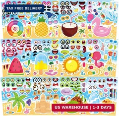 24 Sheets Summer Stickers, Make a Face Sticker for Kids, Hawaii Tropical Pool Be