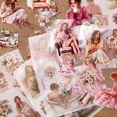 Auguro Scrapbooking Stickers 20 Sheets Pre-Cut 120 washi Standard, Pink