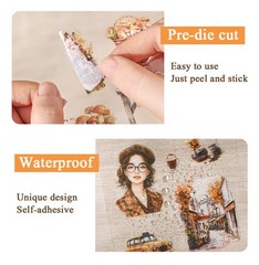 100 Sheets Vintage Girls Scrapbook Stickers – Retro Decorative Transparent PE…