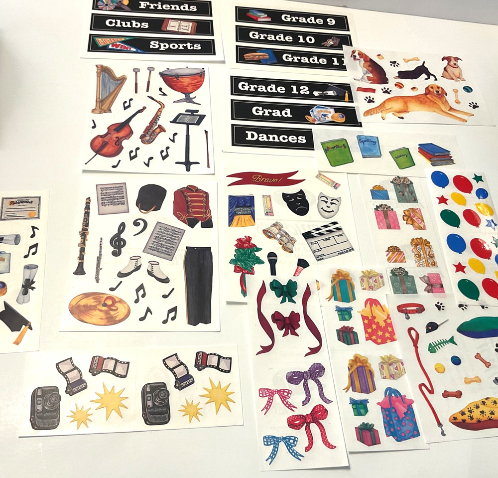 Creative Memories 15 Sticker Blocks and Strips Music School Dogs Bows Balloons