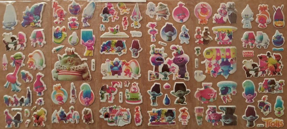 Trolls 6 sheets high detail 3D puffy stickers