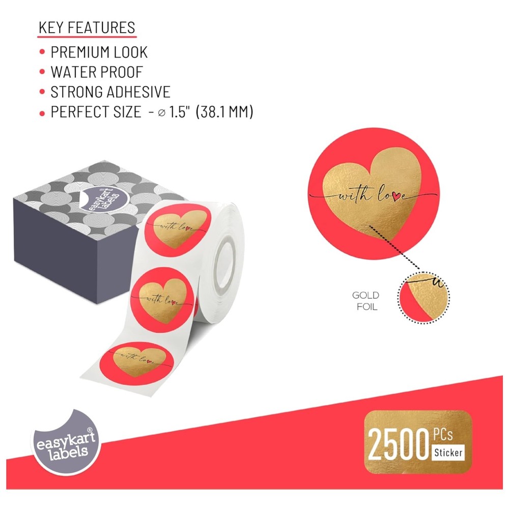 Heart-Shaped Red Labels with Gold Foiling