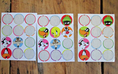Vintage Hallmark 1997 Used Looney Tunes Warner Sticker Sheet Lot Stickers Round
