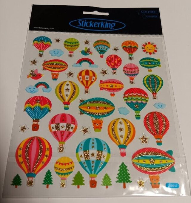 Crafts Stickers SK Hot Air Balloons Trees Blimps Rainbows Stars Birds Glitter