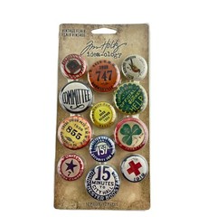 Tim Holtz Idea-ology Vintage Flair Buttons 12 Piece Metal Adornment Craft