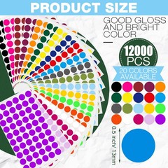 12000 Pcs 1/2 Inch Round Colored Circle Dot Sticker Label 20 Assorted Colors …