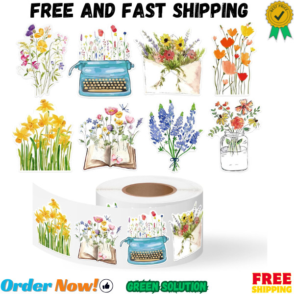 500Pcs Wildflower Stickers Roll Spring Floral Paper Decals Summer Flower Bouquet