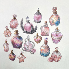 Potion Perfume Bottle Stickers Pink Junk Journal Collage Scrapbook