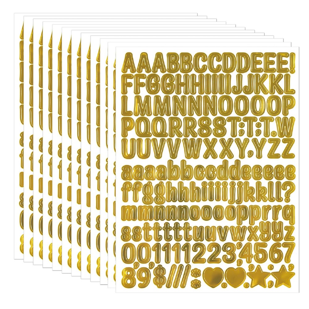 0.5 Inch Letter Stickers, 12 Sheets Vinyl Alphabet Stickers inch, Gold