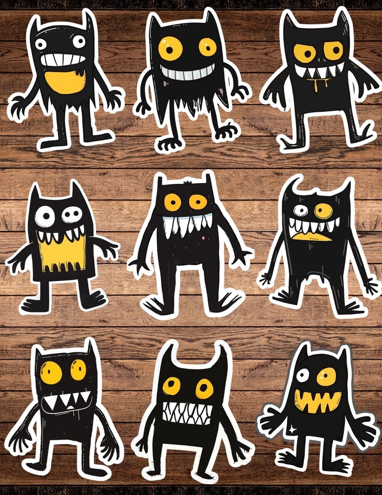 Black and Yellow Monster Die Cut Vinyl Stickers Scrapbooking Laptop Waterbottle