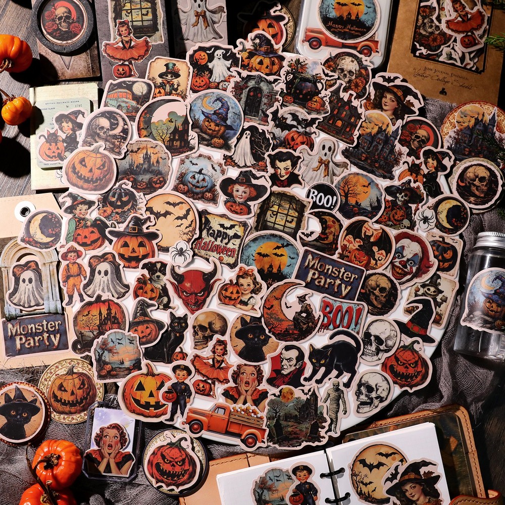 66 pcs Halloween PVC Waterproof Matte Surface Paper Sticker Scrapbook Craft
