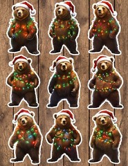 Christmas Lights Bear Die Cut Stickers Set Scrapbooking Laptop Waterbottle