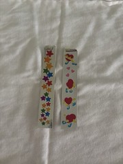 2 Vintage 80s Cardesign Toots Sticker Foil Strips Dancing Heart, Rainbow Stars