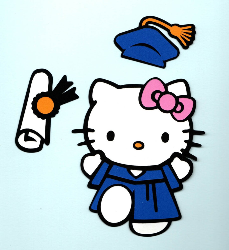 Hello Kitty Graduate, Layered, 8″ tall-Layered Scrapbooking, U CHOOSE COLOR(S)