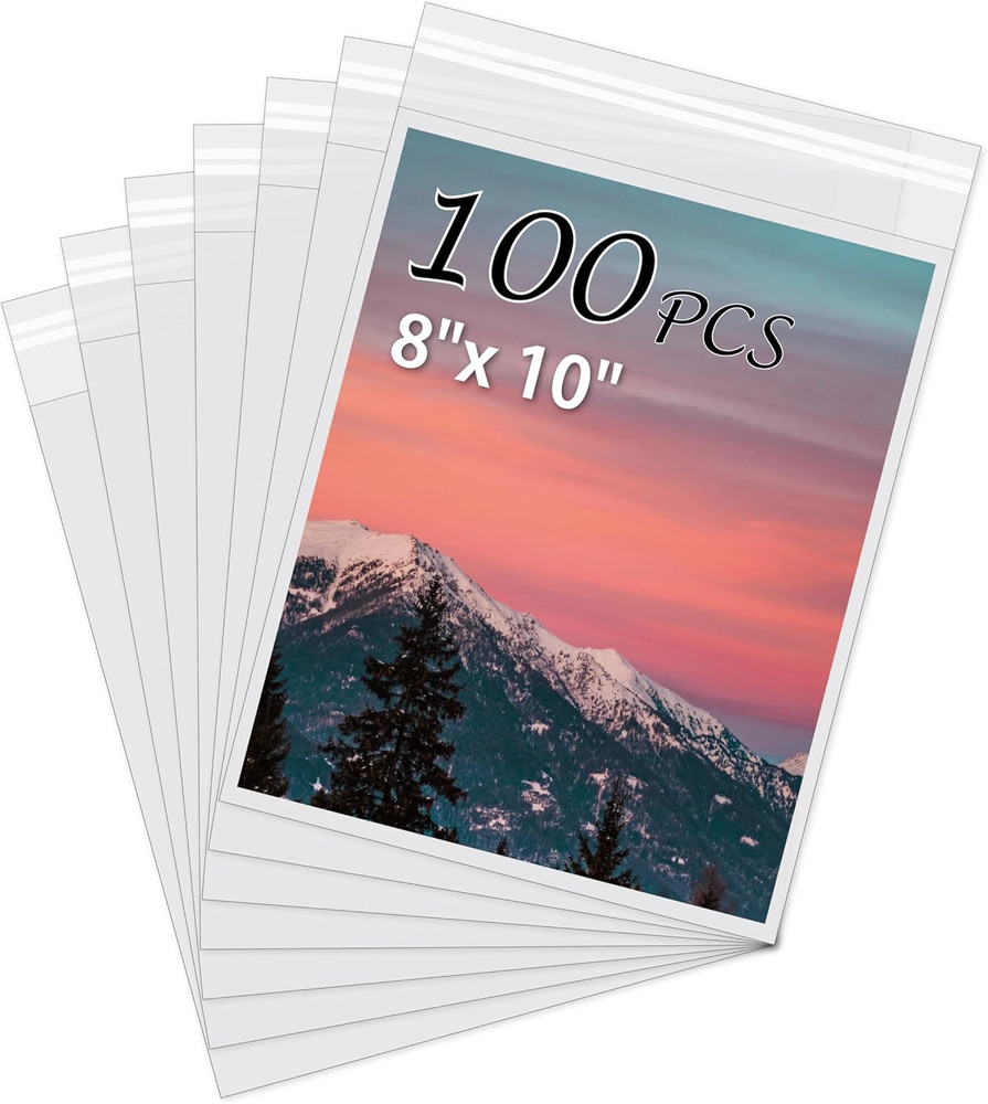 Acid-Free Picture Sleeves, 100Pack Crystal Clear Storage Bags for 8X10 Art Print