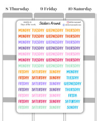 Small Rainbow Days of the Week Script Planner Sticker, Journaling Stickers