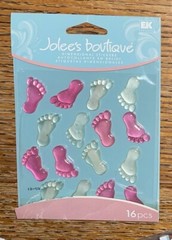 RARE Jolees Cabochons Baby FOOTPRINTS Pink & Green Card 3D Scrapbook Stickers