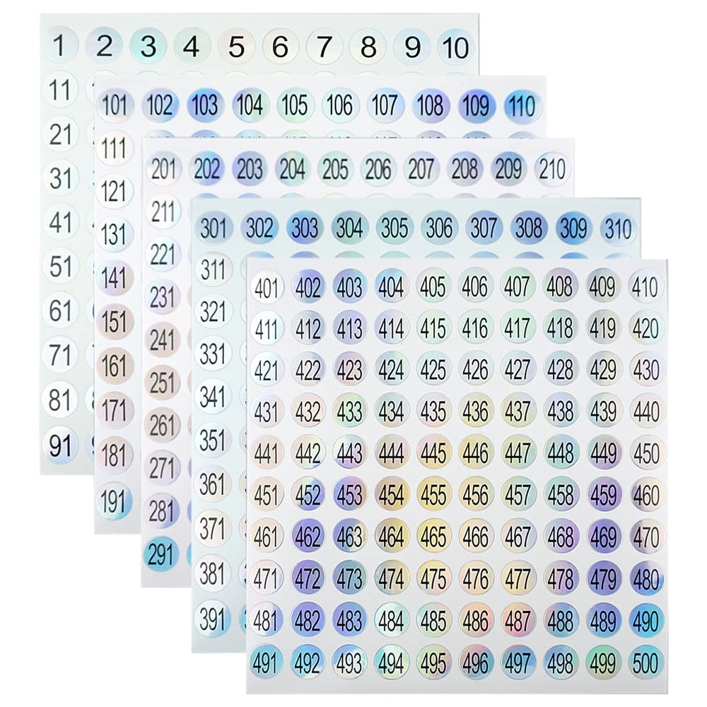 SaktopDeco 15 Sheets Mini Number Stickers 1 to 500 Round Labels Stickers Consecu