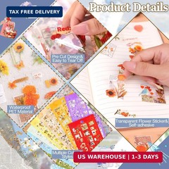 555Pcs 48Sheets Flower Stickers for Scrapbooking Transparent Die Cut Vintage Flo