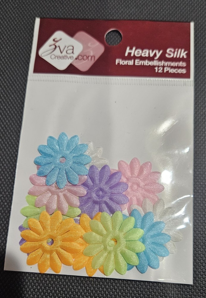 ZVA creative heavy silk floral embellishment 12 pastel flowers use with brads