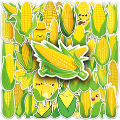 50 Pcs Corn Stickers, 1.96-3.15 Inch Cartoon Vegetable & Fruit Decor