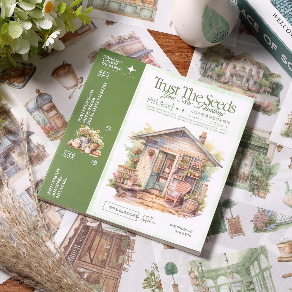 Garden Scrapbook Stickers 50 Sheets Journaling Sticker 400 Pre-Cut Washi Sticker